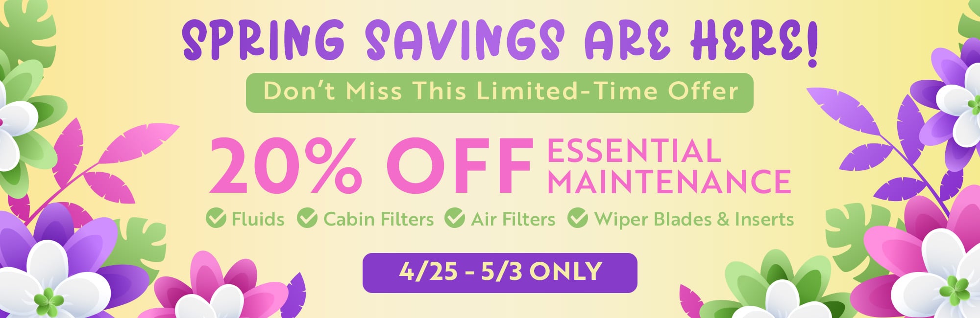 20% off Essential Maintenance - Bernardi Parts Spring Sale